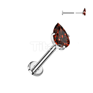 Implant Grade Titanium Threadless Push In Flat Back Stud With Prong Set Teardrop CZ Top - Image 7