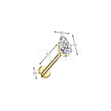Implant Grade Titanium Threadless Push In Flat Back Stud With Prong Set Teardrop CZ Top - Image 8