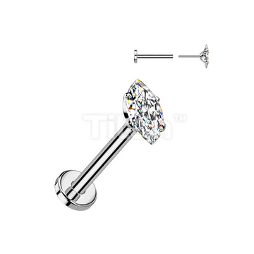 Implant Grade Titanium Threadless Push In Flat Back Stud With Prong Set Marquise CZ Top - Image 3