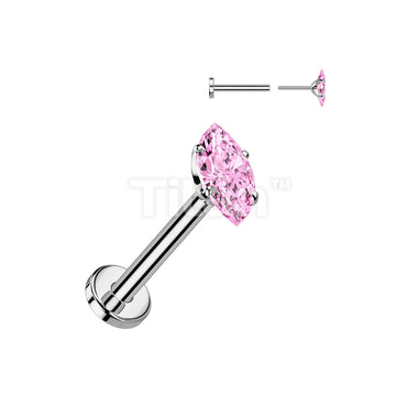 Implant Grade Titanium Threadless Push In Flat Back Stud With Prong Set Marquise CZ Top - Image 5