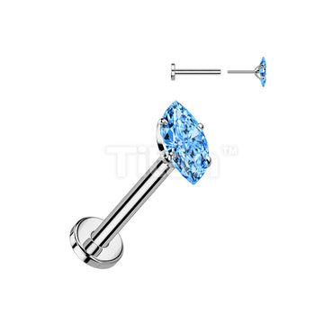 Implant Grade Titanium Threadless Push In Flat Back Stud With Prong Set Marquise CZ Top - Image 6