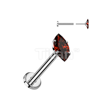 Implant Grade Titanium Threadless Push In Flat Back Stud With Prong Set Marquise CZ Top - Image 7
