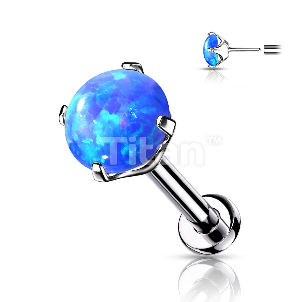 Implant Grade Titanium Threadless Push in Labret With Prong Set Opal Top - Image 3