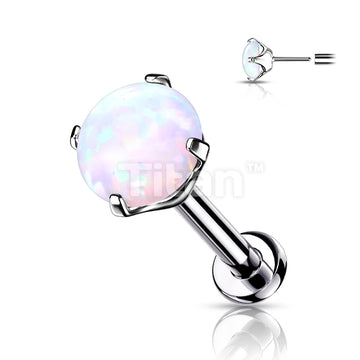 Implant Grade Titanium Threadless Push in Labret With Prong Set Opal Top - Image 4