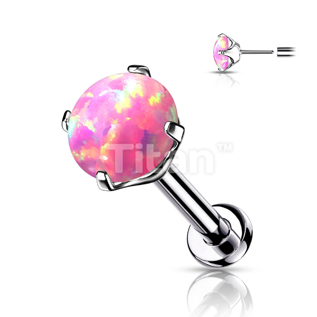 Implant Grade Titanium Threadless Push in Labret With Prong Set Opal Top - Image 5