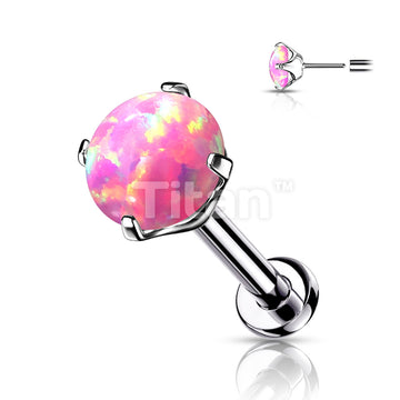 Implant Grade Titanium Threadless Push in Labret With Prong Set Opal Top - Image 5