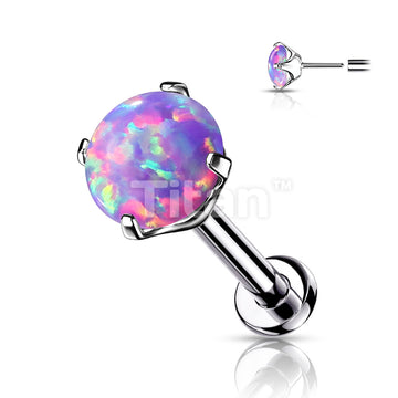 Implant Grade Titanium Threadless Push in Labret With Prong Set Opal Top - Image 6