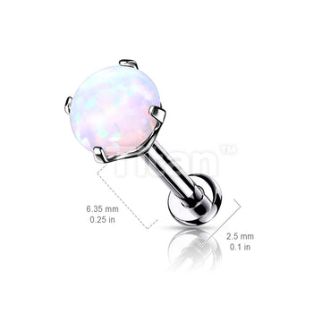 Implant Grade Titanium Threadless Push in Labret With Prong Set Opal Top - Image 7