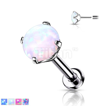Implant Grade Titanium Threadless Push in Labret With Prong Set Opal Top - Image 2