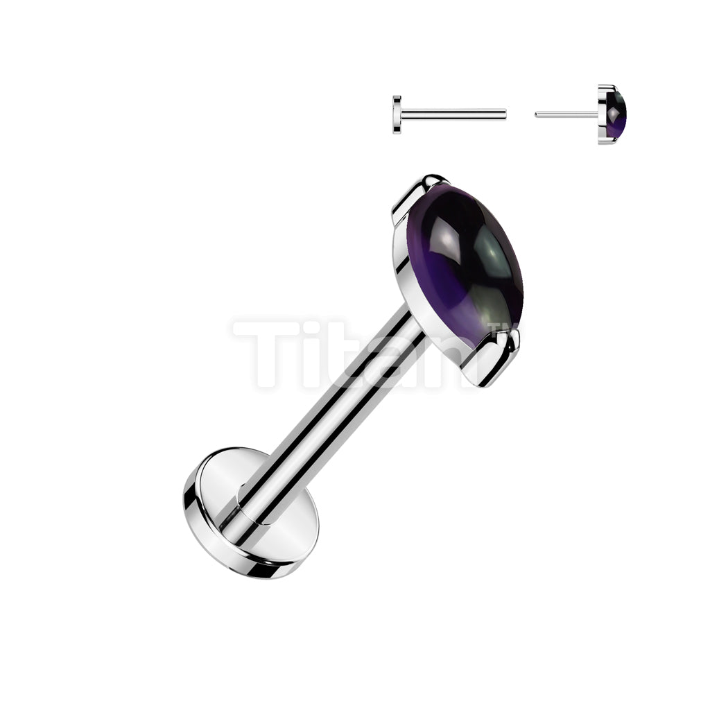 Implant Grade Titanium Threadless Push In Labret With Marquise Natural Stone Top - Image 2