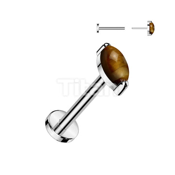 Implant Grade Titanium Threadless Push In Labret With Marquise Natural Stone Top - Image 5