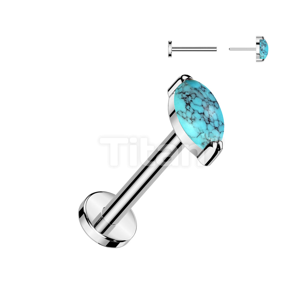 Implant Grade Titanium Threadless Push In Labret With Marquise Natural Stone Top - Image 6