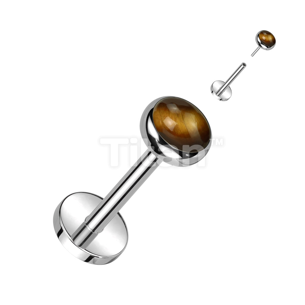 Implant Grade Titanium Threadless Push In Labret With Bezel Set Natural Stone Top - Image 7