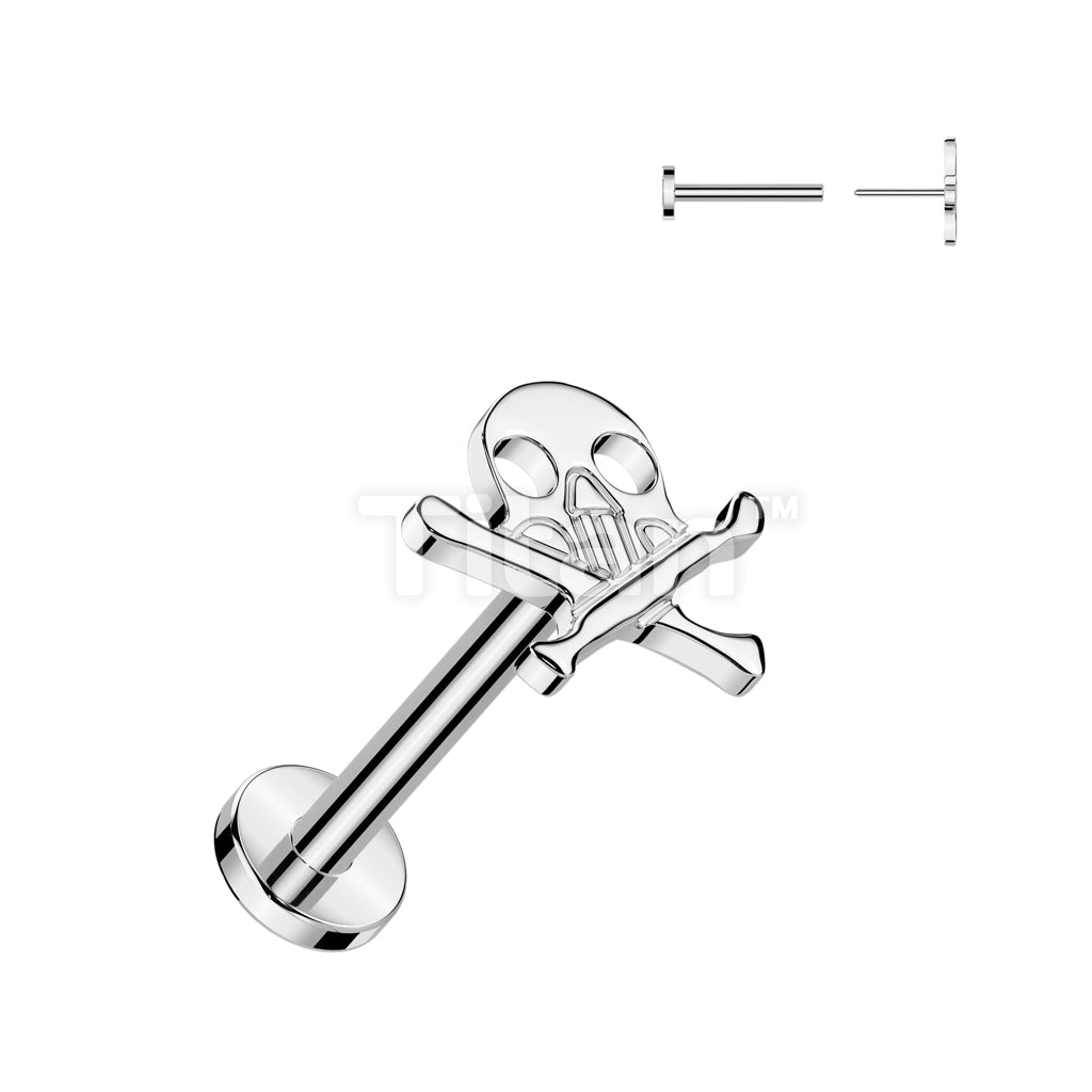 Implant Grade Titanium Threadless Push In Labret With Skull And Crossbones Top - Image 4