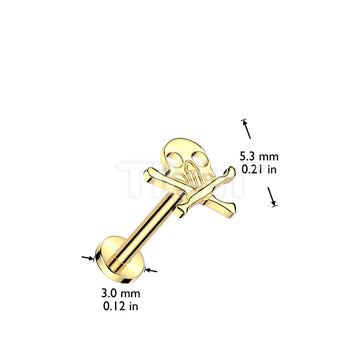 Implant Grade Titanium Threadless Push In Labret With Skull And Crossbones Top - Image 5