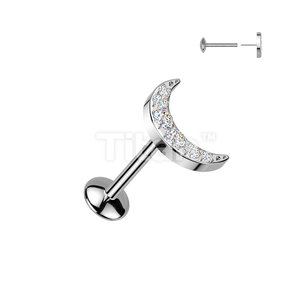 Implant Grade Titanium Threadless Push In Convex Base Stud With 6 CNC Set CZ Crescent Moon Top - Image 2
