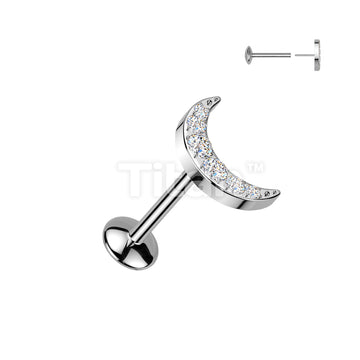 Implant Grade Titanium Threadless Push In Convex Base Stud With 6 CNC Set CZ Crescent Moon Top - Image 2