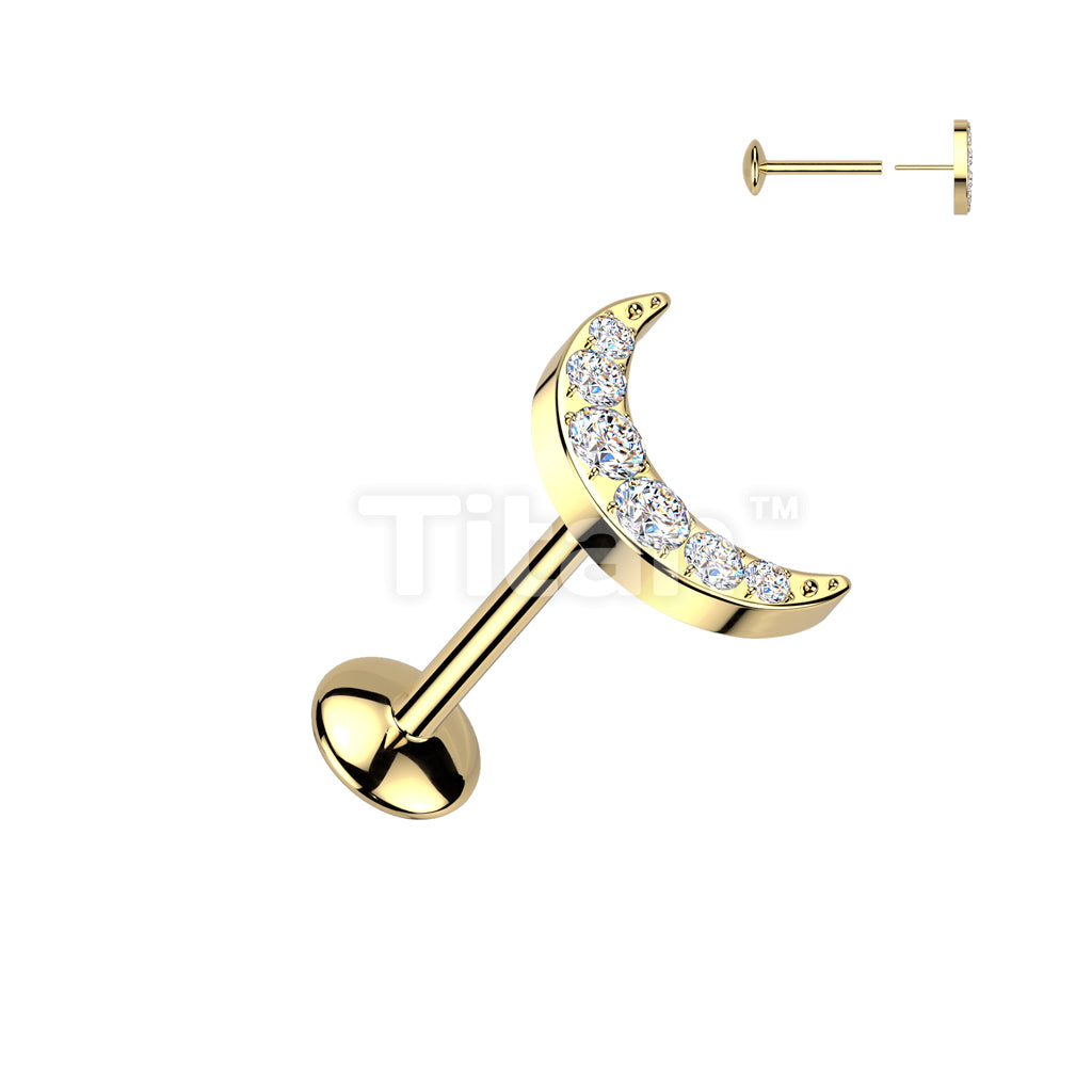 Implant Grade Titanium Threadless Push In Convex Base Stud With 6 CNC Set CZ Crescent Moon Top - Image 3