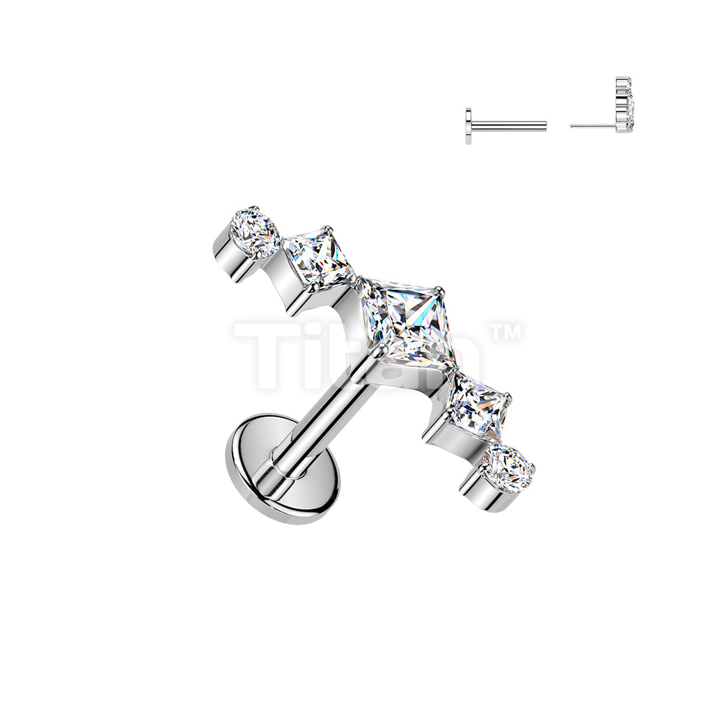 Titanium Threadless Push In Flat Back Labret With Diamond CZ Fan Top - Image 2