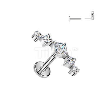 Titanium Threadless Push In Flat Back Labret With Diamond CZ Fan Top - Image 2