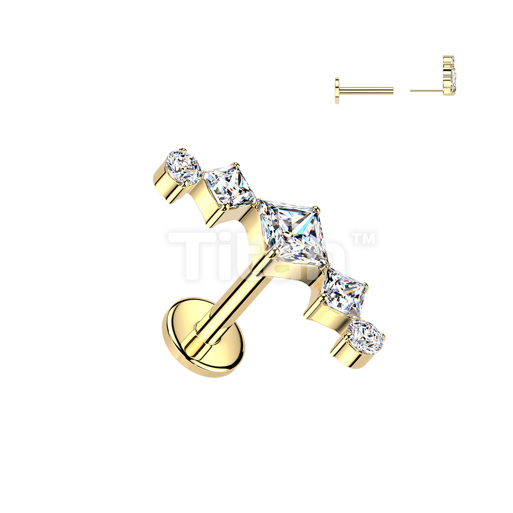 Titanium Threadless Push In Flat Back Labret With Diamond CZ Fan Top - Image 3