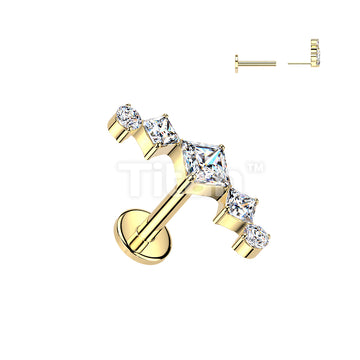 Titanium Threadless Push In Flat Back Labret With Diamond CZ Fan Top - Image 3
