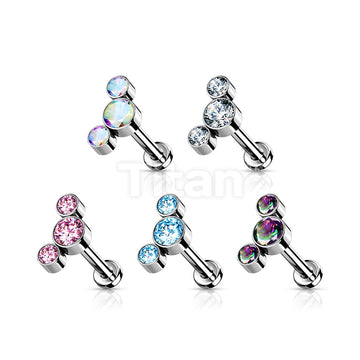 Implant Grade Titanium Threadless Push in Labret With 3 Round Bezel Set CZ Curved Top - Image 9