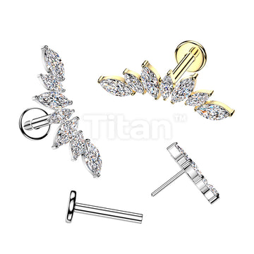 Titanium Threadless Push In Labret With 7 Marquise CZ Wide Fan Top