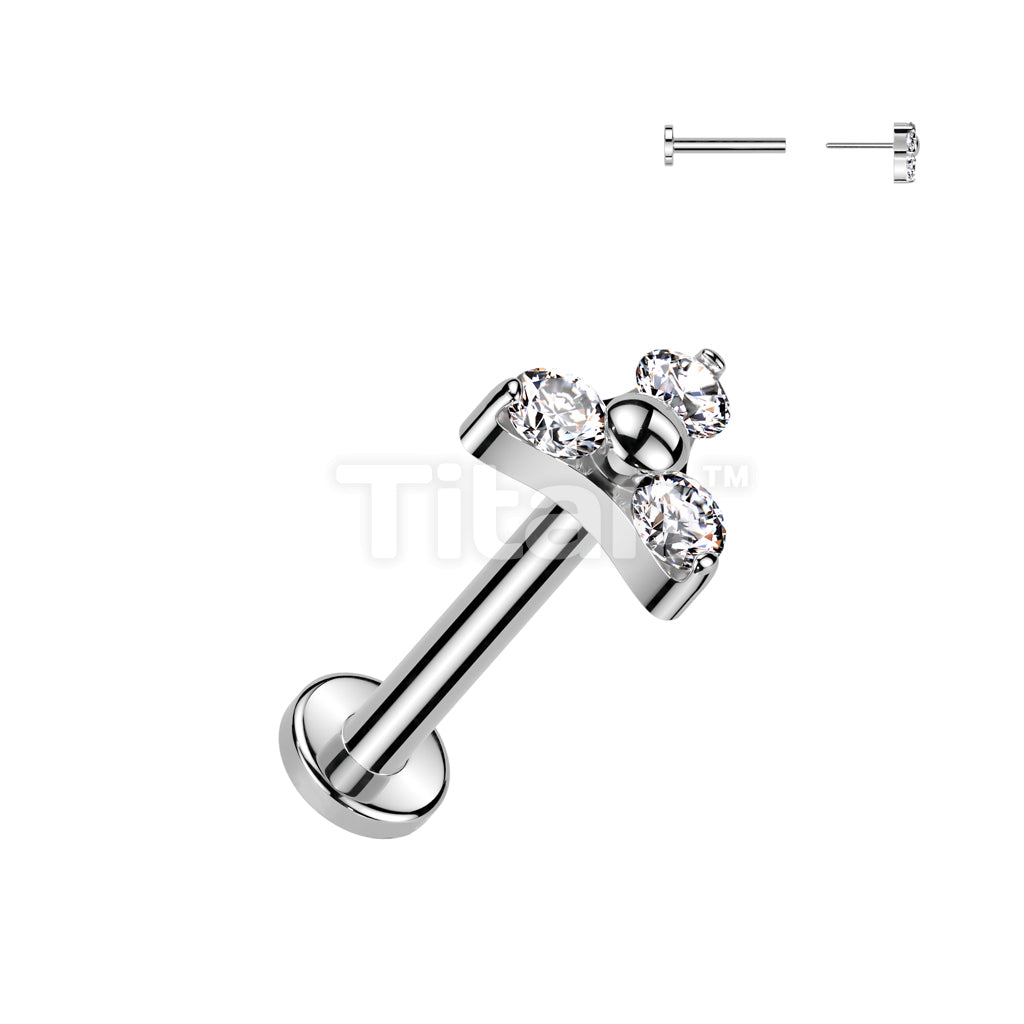 Implant Grade Titanium Threadless Push in Labret With Prong Set CZ Trinity Top - Image 2