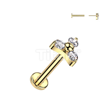 Implant Grade Titanium Threadless Push in Labret With Prong Set CZ Trinity Top - Image 3
