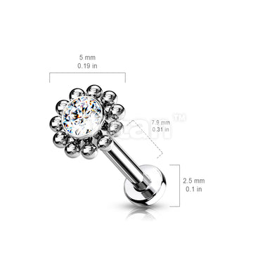 Implant Grade Titanium Threadless Push In Labret With Bezel Set CZ Center and Beaded Ball Edge - Image 6