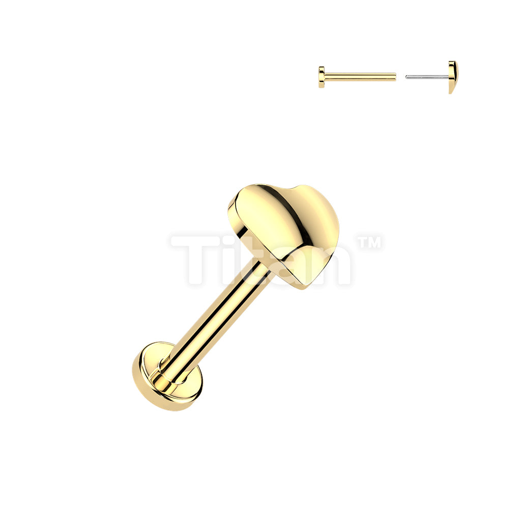 Titanium Threadless Push In Flat Back Stud With 3D Heart Top For Nose, Ear and More - Image 2