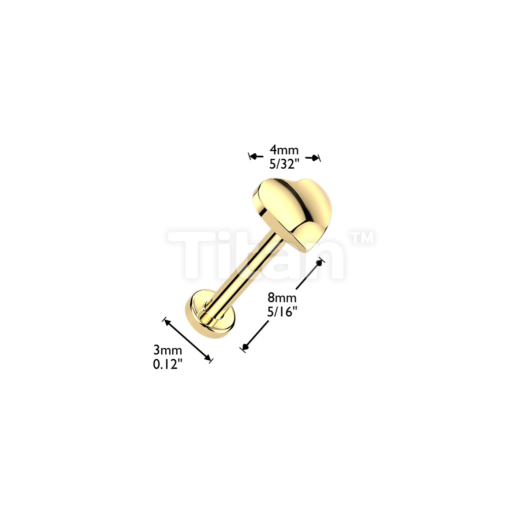 Titanium Threadless Push In Flat Back Stud With 3D Heart Top For Nose, Ear and More - Image 4