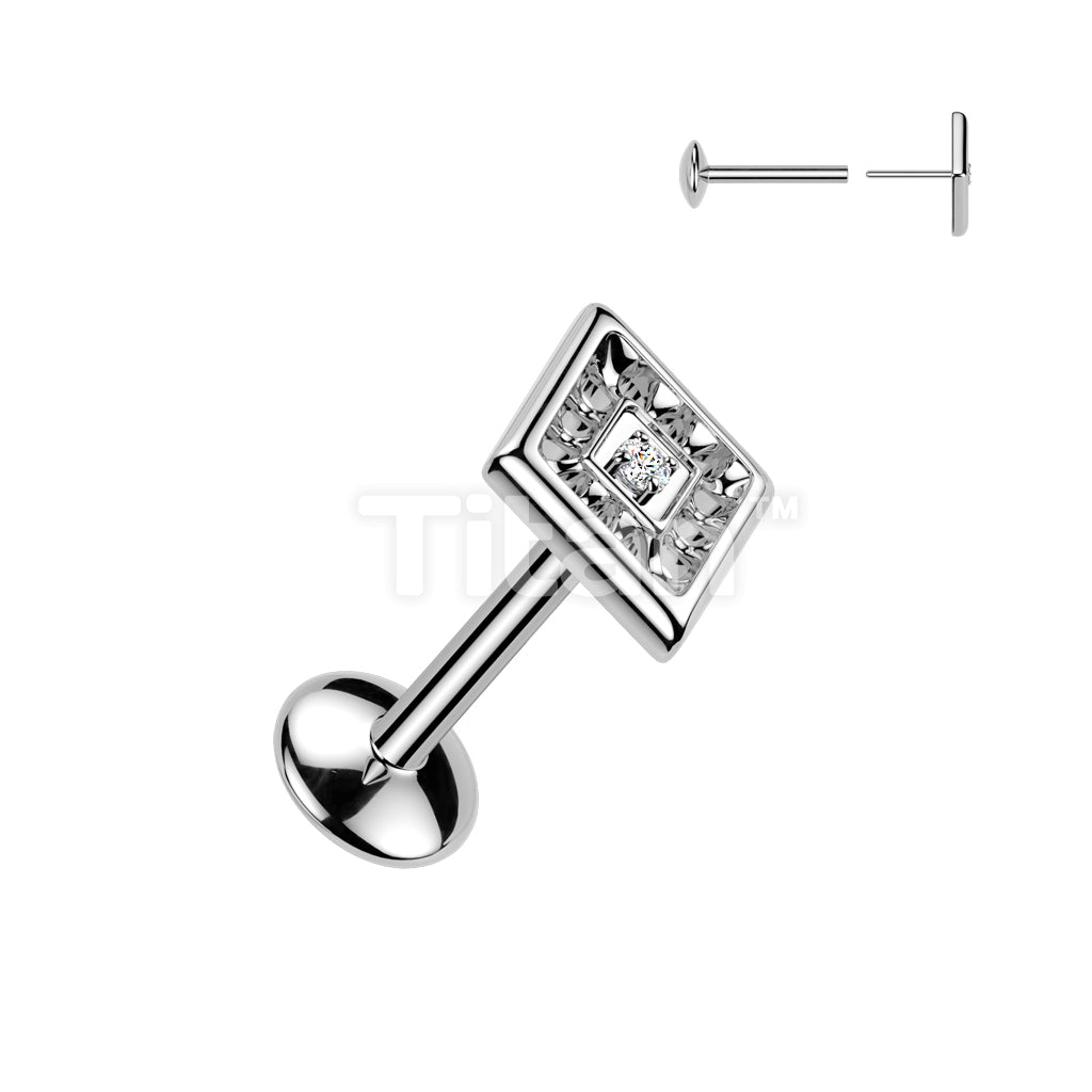 Titanium Threadless Push In Convex Base Stud With Diamond Cut CZ Top - Image 2