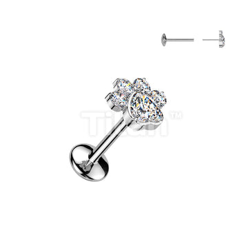Implant Grade Titanium Threadless Push In Convex Base Labret, Flat Back Stud With CZ Paw Top - Image 2