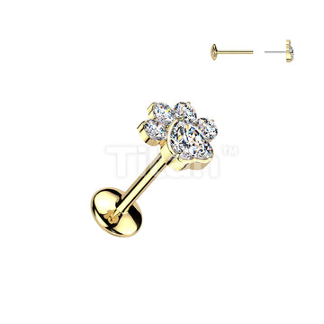Implant Grade Titanium Threadless Push In Convex Base Labret, Flat Back Stud With CZ Paw Top - Image 3