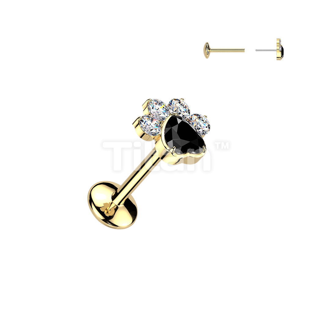 Implant Grade Titanium Threadless Push In Convex Base Labret, Flat Back Stud With CZ Paw Top - Image 4