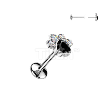 Implant Grade Titanium Threadless Push In Convex Base Labret, Flat Back Stud With CZ Paw Top - Image 5