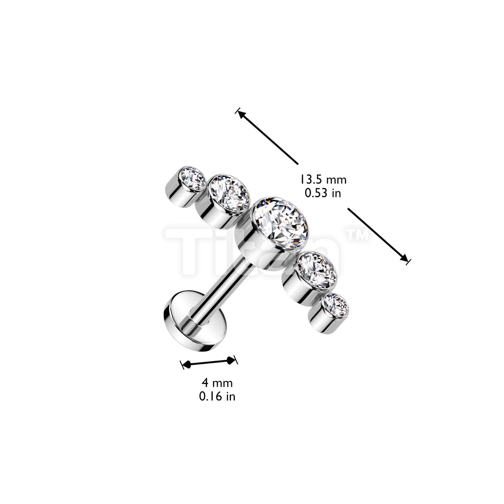 Implant Grade Titanium Threadless Push In Labret With 5 Round Bezel Set Swarovski Crystal Curve Top - Image 4