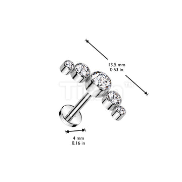 Implant Grade Titanium Threadless Push In Labret With 5 Round Bezel Set Swarovski Crystal Curve Top - Image 4