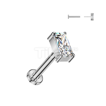 Titanium Threadless Push In Flat Back Stud With Rectangle CZ Top - Image 2