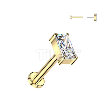 Titanium Threadless Push In Flat Back Stud With Rectangle CZ Top - Image 3