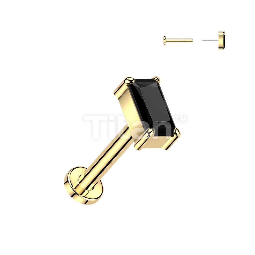 Titanium Threadless Push In Flat Back Stud With Rectangle CZ Top - Image 4