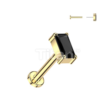Titanium Threadless Push In Flat Back Stud With Rectangle CZ Top - Image 4