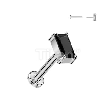Titanium Threadless Push In Flat Back Stud With Rectangle CZ Top - Image 5