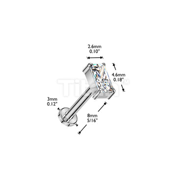 Titanium Threadless Push In Flat Back Stud With Rectangle CZ Top - Image 6