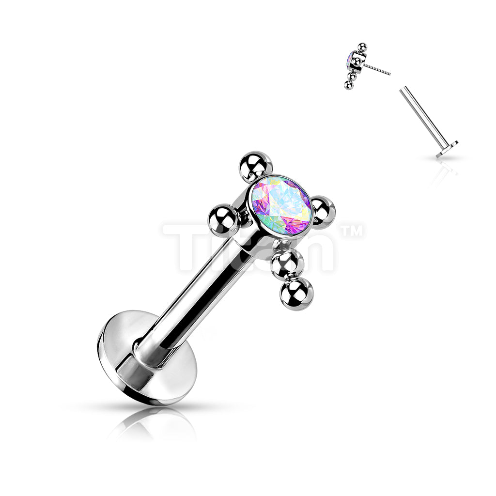 Implant Grade Titanium Threadless Push In Labret With Bezel Set CZ or... - Image 3