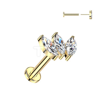 Titanium Threadless Push In Flat Back Stud With 3 Marquise CZ Top - Image 3