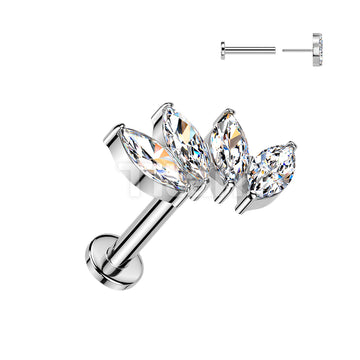 Titanium Threadless Push In Flat Back Stud With 4 Marquise CZ Fan Top - Image 2