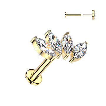 Titanium Threadless Push In Flat Back Stud With 4 Marquise CZ Fan Top - Image 3